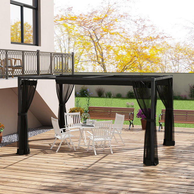 Set of 3 Retractable Pergola Gazebo with Nettings for Outdoor Shade - Dark Grey