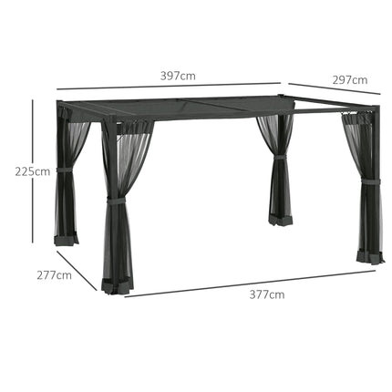 Set of 3 Retractable Pergola Gazebo with Nettings for Outdoor Shade - Dark Grey