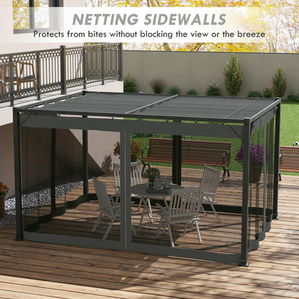 Set of 3 Retractable Pergola Gazebo with Nettings for Outdoor Shade - Dark Grey