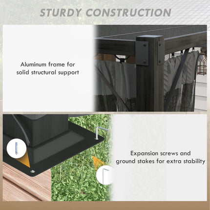 Set of 3 Retractable Pergola Gazebo with Nettings for Outdoor Shade - Dark Grey
