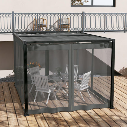 Set of 3 Retractable Pergola Gazebo with Nettings for Outdoor Shade - Dark Grey