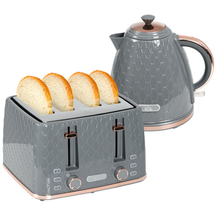 Fast Boil 1.7L Kettle and 4 Slice Toaster Set - Grey