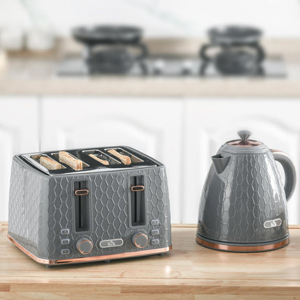 Fast Boil 1.7L Kettle and 4 Slice Toaster Set - Grey