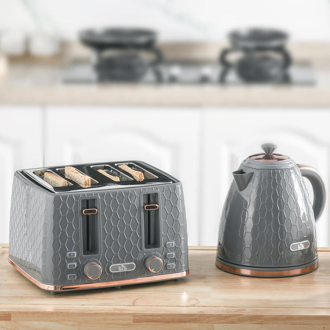 Fast Boil 1.7L Kettle and 4 Slice Toaster Set - Grey