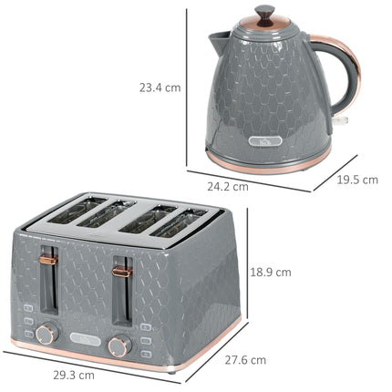 Fast Boil 1.7L Kettle and 4 Slice Toaster Set - Grey