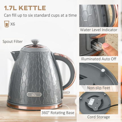 Fast Boil 1.7L Kettle and 4 Slice Toaster Set - Grey
