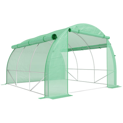 3x3x2m Walk-In Polytunnel Greenhouse Tent with Roll-Up Sidewalls - Green