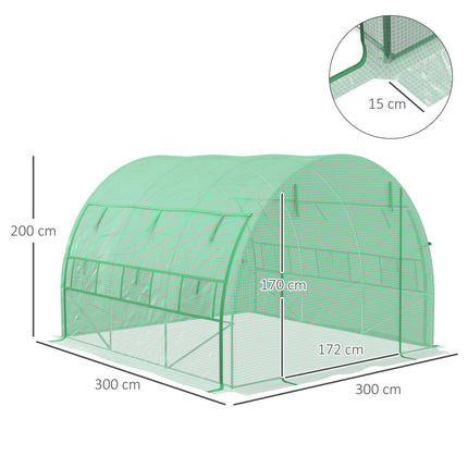 3x3x2m Walk-In Polytunnel Greenhouse Tent with Roll-Up Sidewalls - Green