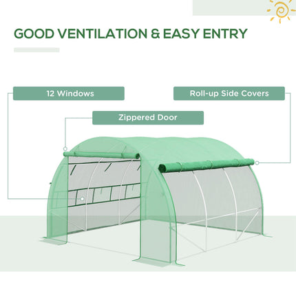 3x3x2m Walk-In Polytunnel Greenhouse Tent with Roll-Up Sidewalls - Green