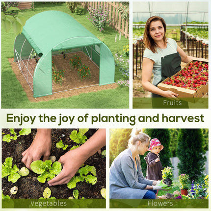 3x3x2m Walk-In Polytunnel Greenhouse Tent with Roll-Up Sidewalls - Green