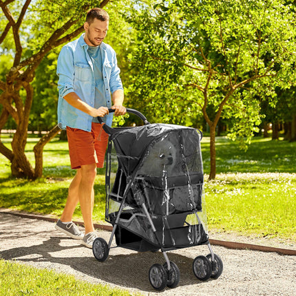 Pet Travel Stroller with Rain Cover, 4 Wheels Foldable Travel Carriage with Whee