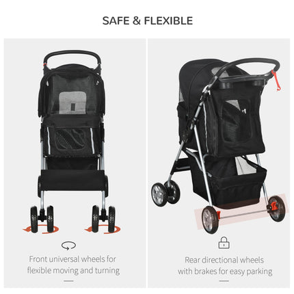 Pet Travel Stroller with Rain Cover, 4 Wheels Foldable Travel Carriage with Whee