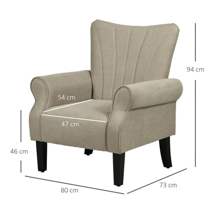 Plush Upholstered High Back Accent Chair with Rolled Arms - Beige