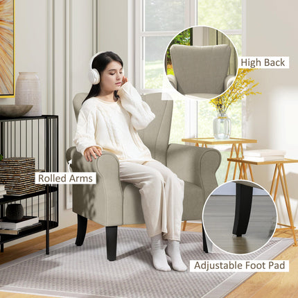 Plush Upholstered High Back Accent Chair with Rolled Arms - Beige
