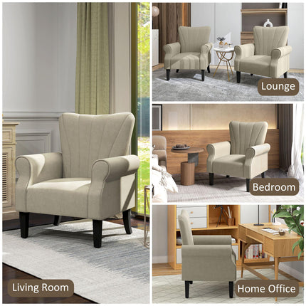 Plush Upholstered High Back Accent Chair with Rolled Arms - Beige