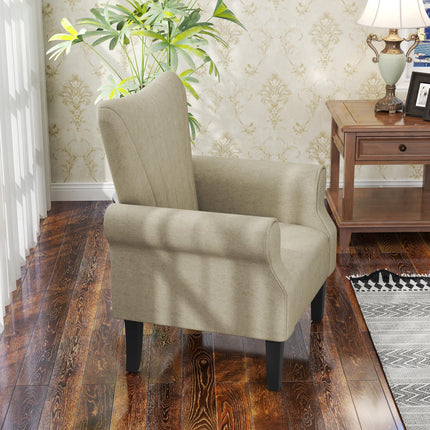 Plush Upholstered High Back Accent Chair with Rolled Arms - Beige