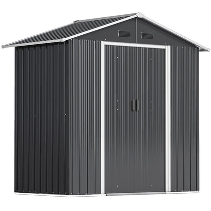 Metal Garden Storage Shed with Double Sliding Doors and Vents - Dark Grey
