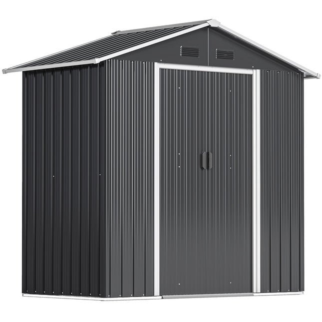 Metal Garden Storage Shed with Double Sliding Doors and Vents - Dark Grey