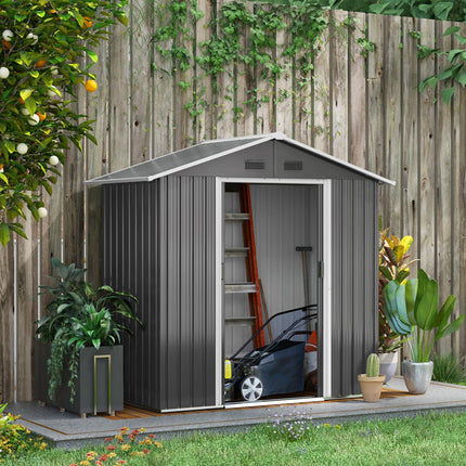 Metal Garden Storage Shed with Double Sliding Doors and Vents - Dark Grey