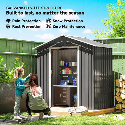 Metal Garden Storage Shed with Double Sliding Doors and Vents - Dark Grey