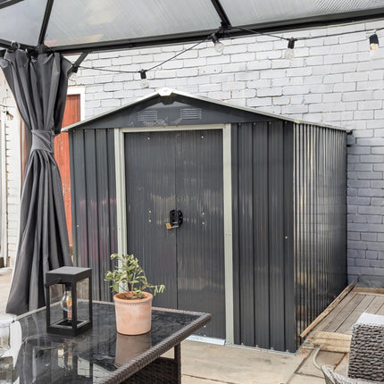 Metal Garden Storage Shed with Double Sliding Doors and Vents - Dark Grey