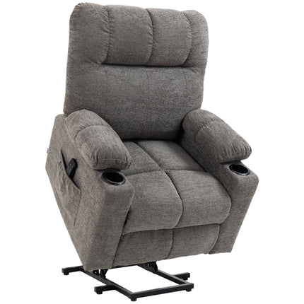 Oversized Power Lift Riser Recliner Chair with Cup Holders - Grey Velvet Feel