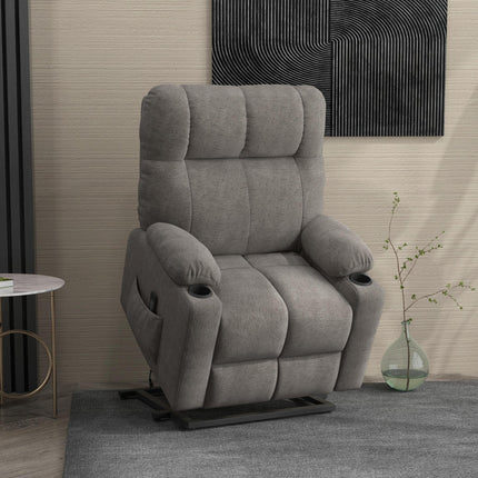 Oversized Power Lift Riser Recliner Chair with Cup Holders - Grey Velvet Feel