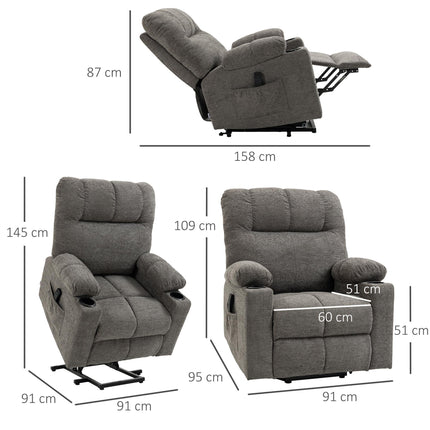Oversized Power Lift Riser Recliner Chair with Cup Holders - Grey Velvet Feel