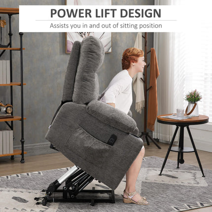 Oversized Power Lift Riser Recliner Chair with Cup Holders - Grey Velvet Feel