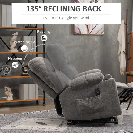 Oversized Power Lift Riser Recliner Chair with Cup Holders - Grey Velvet Feel