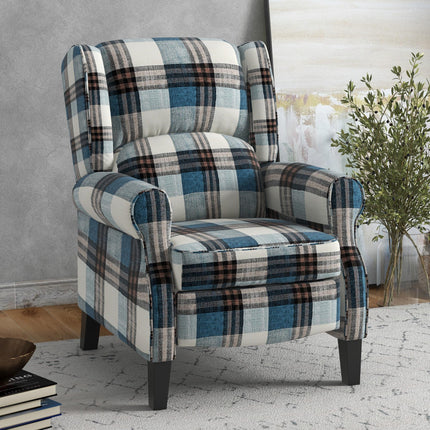 Wingback Reclining Armchair with Footrest and Wood Legs for Living Room Bedroom - Blue