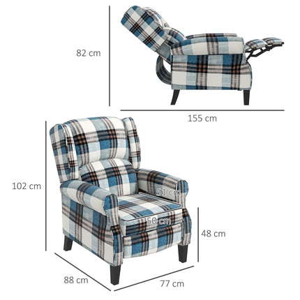 Wingback Reclining Armchair with Footrest and Wood Legs for Living Room Bedroom - Blue