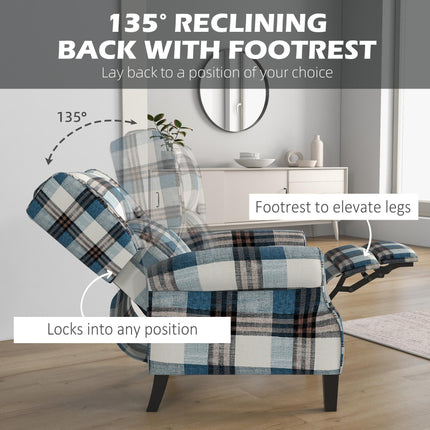 Wingback Reclining Armchair with Footrest and Wood Legs for Living Room Bedroom - Blue