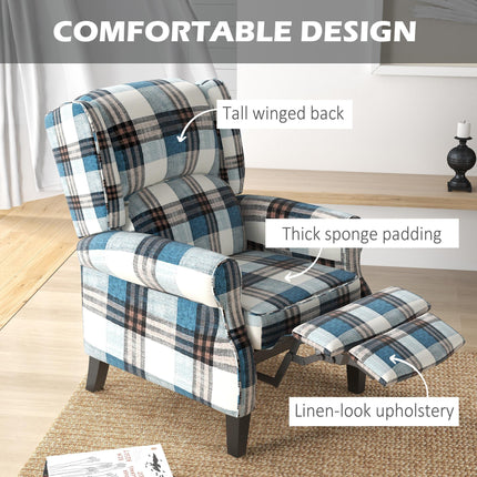 Wingback Reclining Armchair with Footrest and Wood Legs for Living Room Bedroom - Blue
