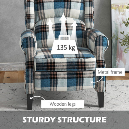 Wingback Reclining Armchair with Footrest and Wood Legs for Living Room Bedroom - Blue