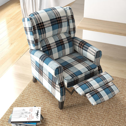 Wingback Reclining Armchair with Footrest and Wood Legs for Living Room Bedroom - Blue
