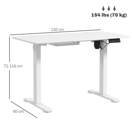 72-116cm Adjustable Electric Standing Desk, 120 x 60cm Tabletop - White
