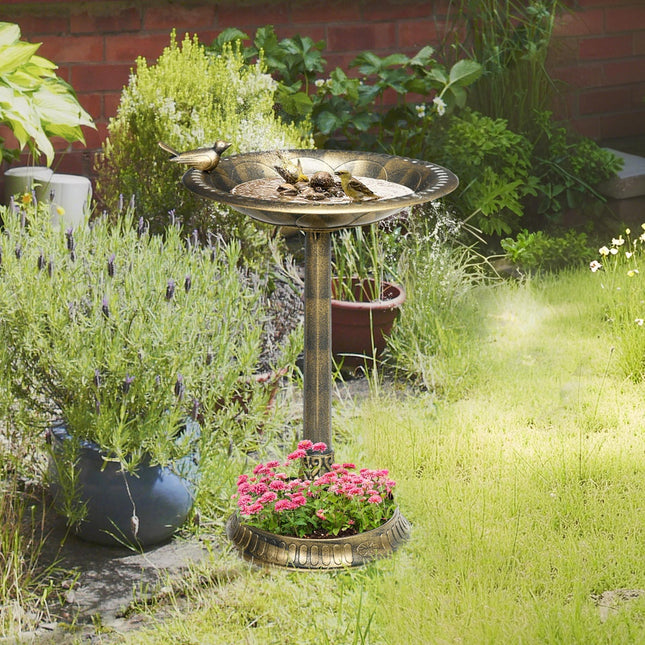 72cm Antique Vintage Style Bird Bath with Bird Decoration and Flower Planter Base - Bronze Tone