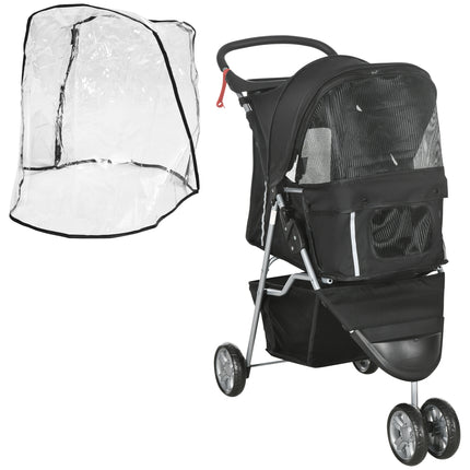 Pet Travel Stroller with Rain Cover, 3 Wheels Foldable Cat Dog Pushchair with Rain Cover 3 Wheels Foldable Cat Dog Pushchair With St