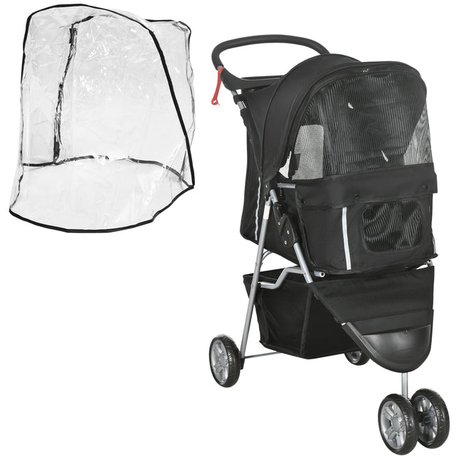 Pet Travel Stroller with Rain Cover, 3 Wheels Foldable Cat Dog Pushchair with Rain Cover 3 Wheels Foldable Cat Dog Pushchair With St
