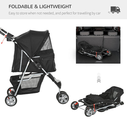 Pet Travel Stroller with Rain Cover, 3 Wheels Foldable Cat Dog Pushchair with Rain Cover 3 Wheels Foldable Cat Dog Pushchair With St