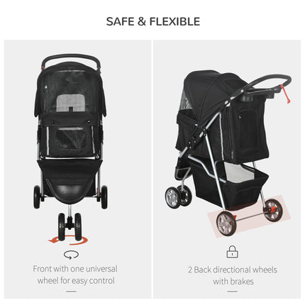 Pet Travel Stroller with Rain Cover, 3 Wheels Foldable Cat Dog Pushchair with Rain Cover 3 Wheels Foldable Cat Dog Pushchair With St