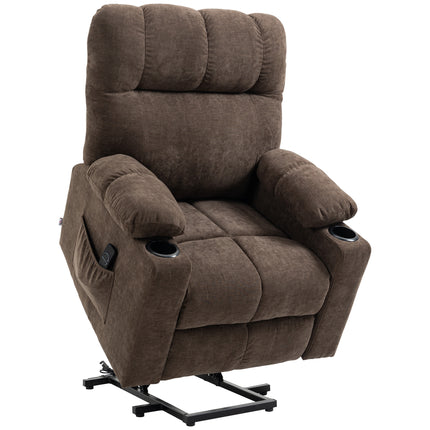 Oversized Power Lift Recliner Chair with Cup Holders and Remote Control - Dark Brown Velvet Feel