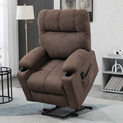 Oversized Power Lift Recliner Chair with Cup Holders and Remote Control - Dark Brown Velvet Feel