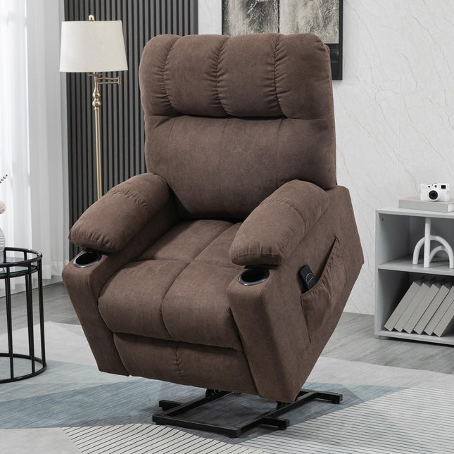 Oversized Power Lift Recliner Chair with Cup Holders and Remote Control - Dark Brown Velvet Feel
