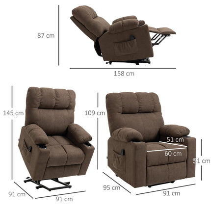 Oversized Power Lift Recliner Chair with Cup Holders and Remote Control - Dark Brown Velvet Feel