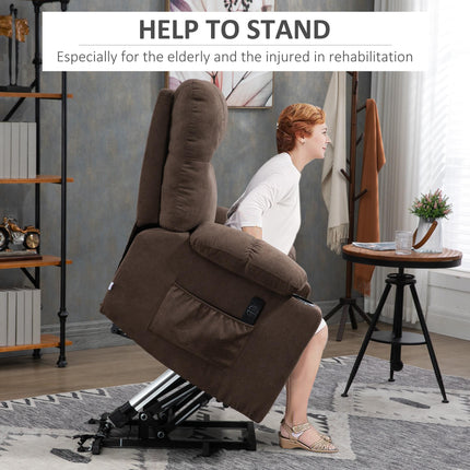 Oversized Power Lift Recliner Chair with Cup Holders and Remote Control - Dark Brown Velvet Feel