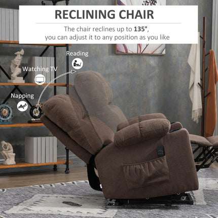Oversized Power Lift Recliner Chair with Cup Holders and Remote Control - Dark Brown Velvet Feel