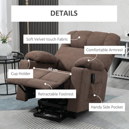 Oversized Power Lift Recliner Chair with Cup Holders and Remote Control - Dark Brown Velvet Feel