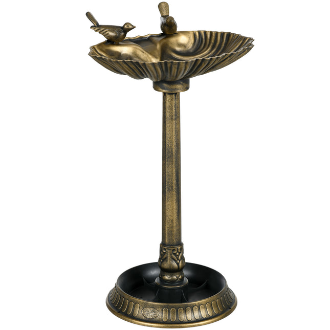 81cm Vintage Style Bird Bath with 2 Decorative Birds & Flower Planter Base - Bronze Tone